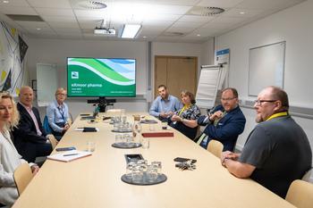 eXmoor CEO Angela Osborne gives George Freeman MP a presentation on eXmoors growth and the new GMP facility under connstruction