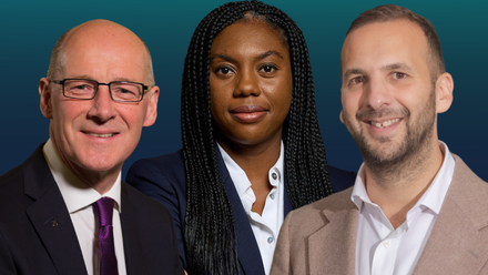 John Swinney, Kemi Badenoch and Zack Polanski, leaders of the SNP, Conservative and Green Parties, respectively 1