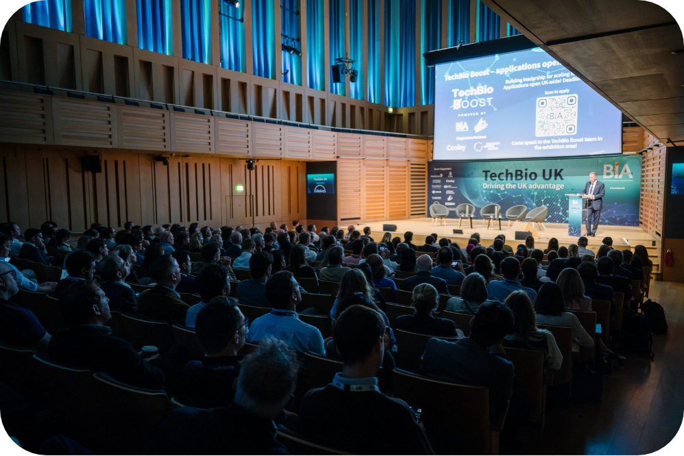 Chris Molloy, CEO of BIA, presenting at TechBio UK 2026