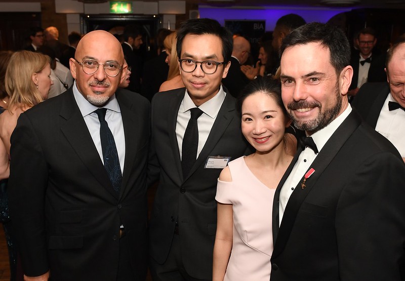 Nadhim Zahawi MP, Peng Ke Senior Scientist AstraZeneca UK, Stephanie (Chenxue) Yang Sr. Manager of iDream Hub AstraZeneca China and Steve Bates at the BIA Annual Gala Dinner 2020